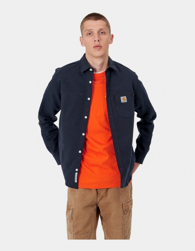 Carhartt L/S Tony Shirt Dark Navy Rigid - Chemise Homme ...