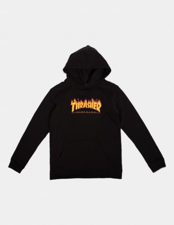 THRASHER YOUTH FLAME HOODED SWEAT BLACK - Sweat Homme - Miniature Photo 1