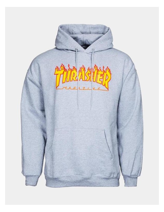 Thrasher Flame Hooded Sweat Grey - Sweatshirt Voor Heren  - Cover Photo 1