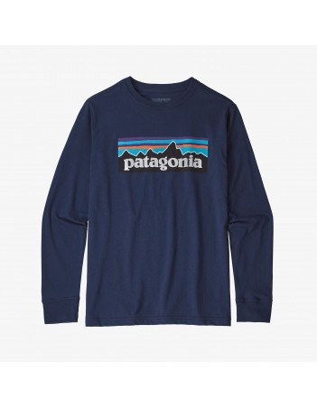 Patagonia Boy's L/S Graphic Organic T-shirt P-6 Logo - Classic Navy - Men's T-Shirt - Miniature Photo 1