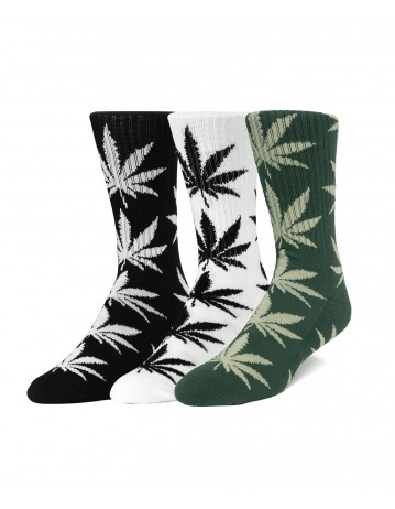 Huf Essentials Plantlife Sock 3pack - Black/White/Forest Green - Product Photo 1