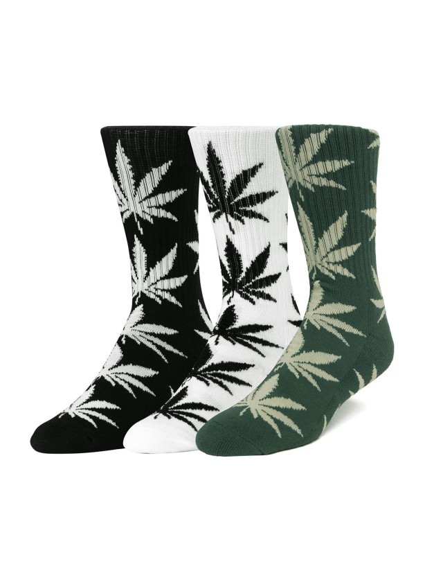 Huf Essentials Plantlife Sock 3pack - Black/White/Forest Green - Socks  - Cover Photo 1