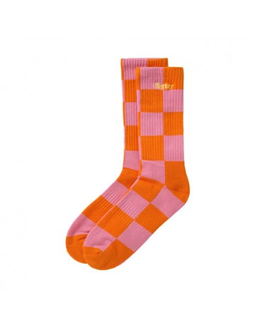 Butter Goods Checkered Socks - Orange/Peach - Product Photo 1