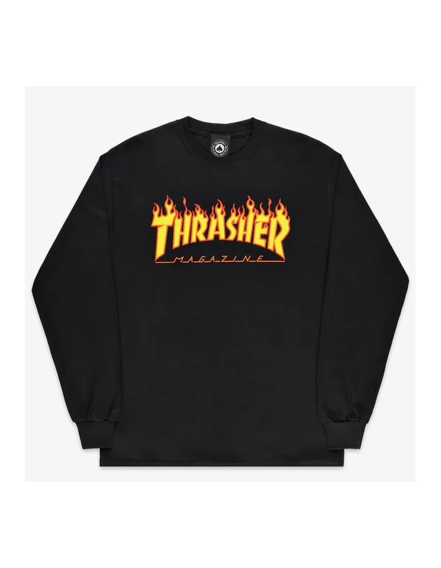 Thrasher Flame Longue Sleeve Tee Shirt - Black - T-Shirt Voor Heren  - Cover Photo 1