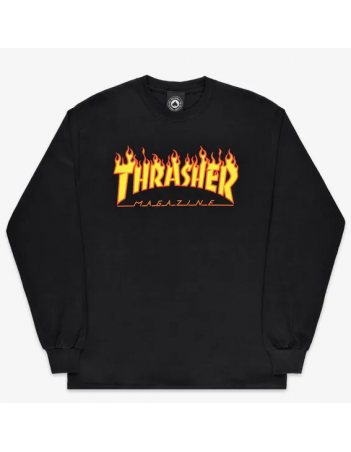 Thrasher Flame Longue Sleeve Tee Shirt - Black - Men's T-Shirt - Miniature Photo 1