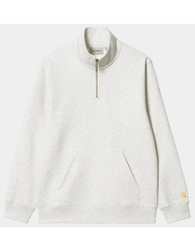 Carhartt Wip Chase Neck Zip Sweat - Ash Heather / Gold - Sweat Homme  - Cover Photo 1