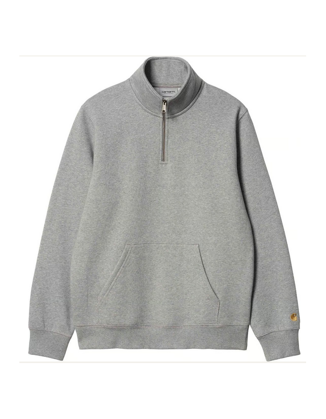 Carhartt Wip Chase Neck Zip Sweat - Grey Heather / Gold - Sweat Homme  - Cover Photo 1