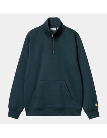Carhartt Wip Chase Neck Zip Sweat - Duck Blue / Gold - Product Photo 1