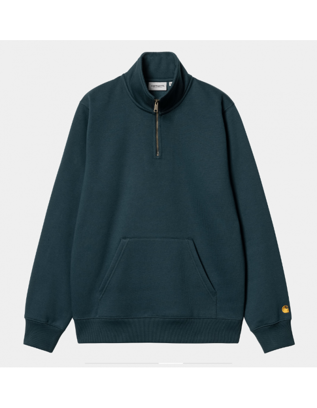 Carhartt Wip Chase Neck Zip Sweat - Duck Blue / Gold - Men's Sweatshirt  - Cover Photo 1