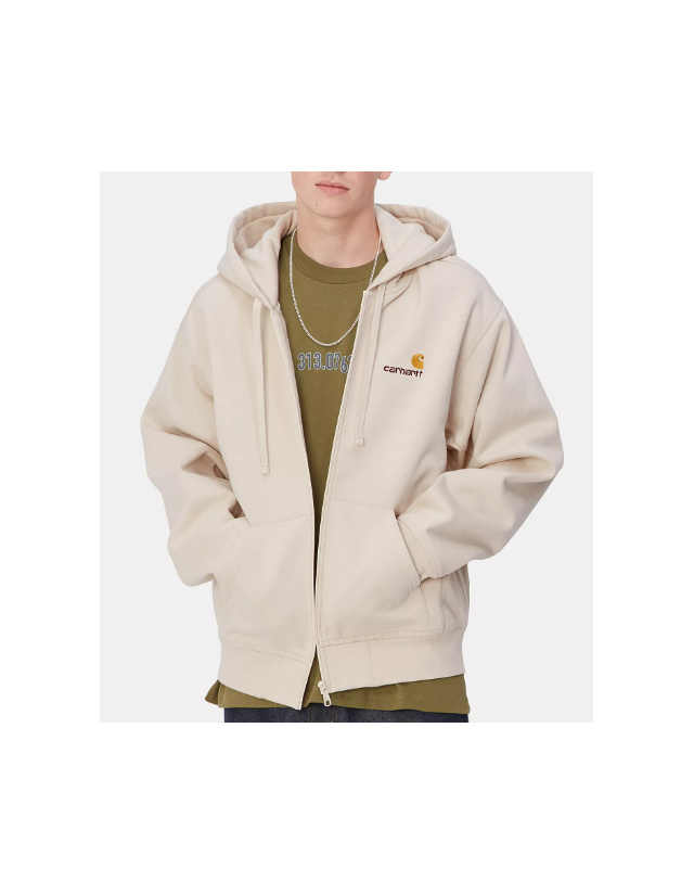 Carhartt Wip Hooded American Script Jacket - Moonbeam - Men's Sweatshirt  - Cover Photo 1