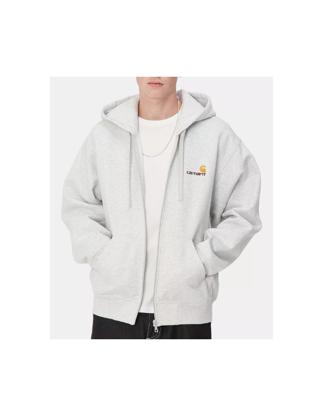 Carhartt Wip Hooded American Script Jacket - Ash Heather - Sweatshirt Voor Heren  - Cover Photo 1