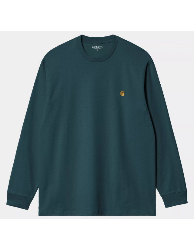 Carhartt Wip L/S Chase T-Shirt - Duck Blue / Gold - Men's T-Shirt  - Cover Photo 1