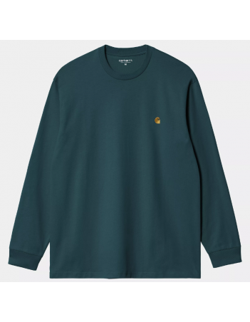 Carhartt WIP L/S Chase T-shirt - Duck blue / Gold - Men's T-Shirt - Miniature Photo 1