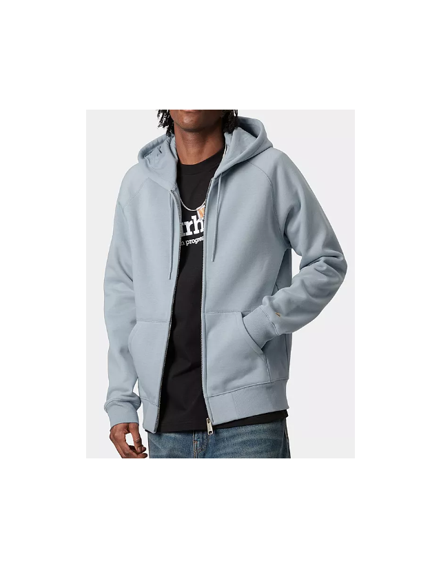 Carhartt Wip Hooded Chase Jacket - Frosted Blue / Gold - Men's Sweatshirt  - Cover Photo 1