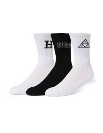 Huf Core 3 Pack Crew Socks - Black / White - Product Photo 1