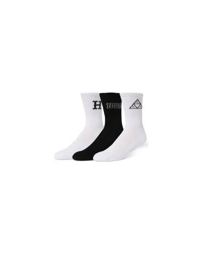 Huf Core 3 Pack Crew Socks - Black / White - Socks  - Cover Photo 1