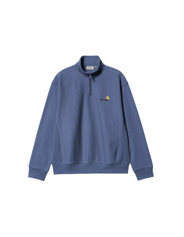 Carhartt Wip Half Zip American Script - Blue Iris - Men's Sweatshirt  - Cover Photo 1