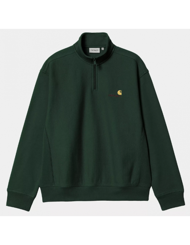 Carhartt Wip Half Zip American Script - Conifer - Men's Sweatshirt  - Cover Photo 1