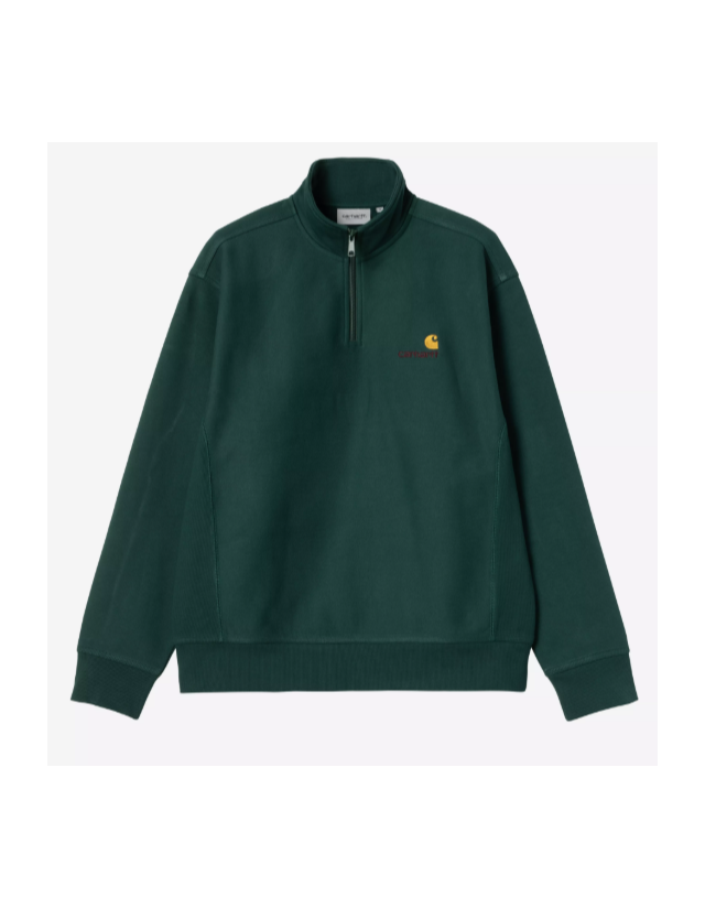 Carhartt Wip Half Zip American Script - Dark Fir - Men's Sweatshirt  - Cover Photo 1