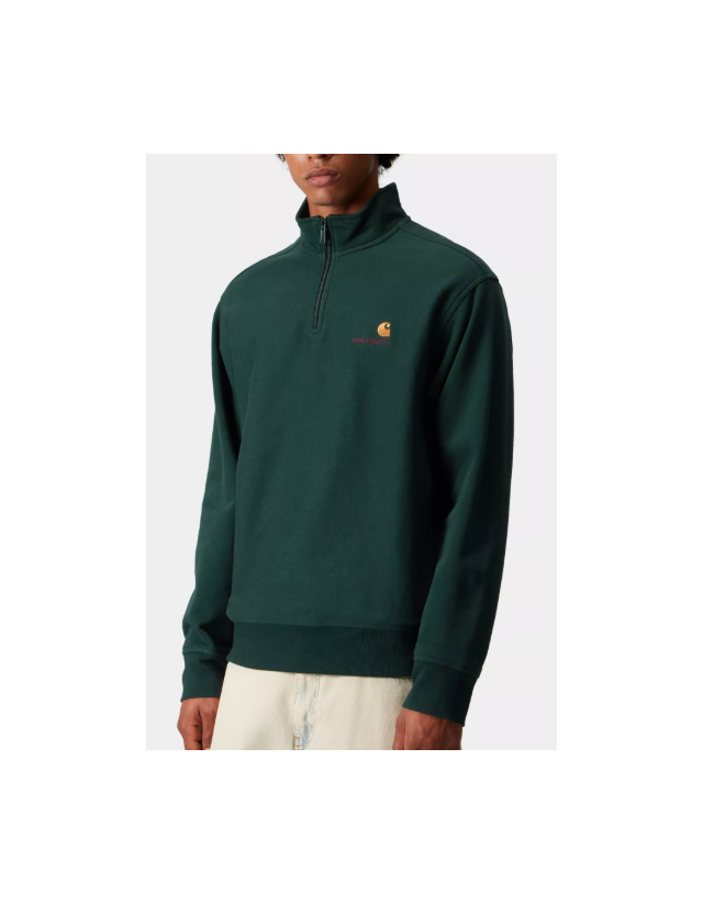 Carhartt Wip Half Zip American Script - Dark Fir - Men's Sweatshirt  - Cover Photo 2