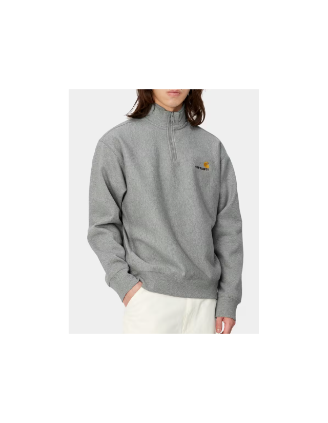 Carhartt Wip Half Zip American Script - Grey Heather - Sweat Homme  - Cover Photo 1