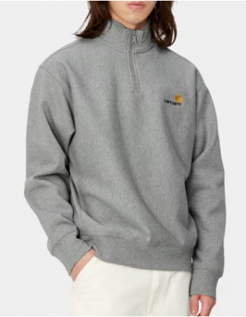Carhartt WIP Half ZIP American Script - grey Heather - Sweat Homme - Miniature Photo 1