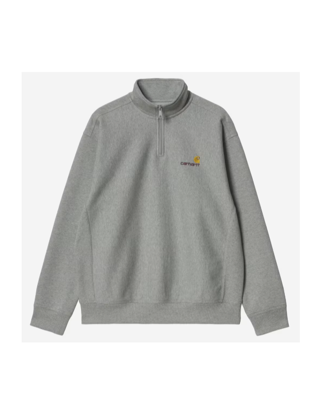 Carhartt Wip Half Zip American Script - Grey Heather - Sweat Homme  - Cover Photo 2