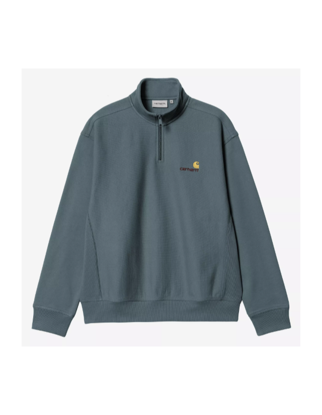 Carhartt Wip Half Zip American Script - Office Blue - Herren Sweatshirt  - Cover Photo 1