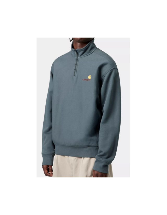 Carhartt Wip Half Zip American Script - Office Blue - Herren Sweatshirt  - Cover Photo 2