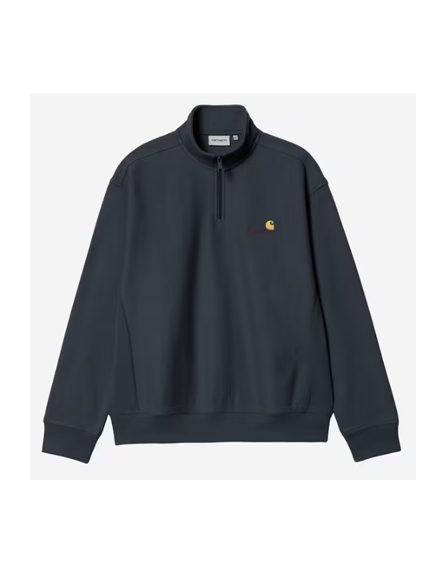 Carhartt Wip Half Zip American Script - Deep Night - Herren Sweatshirt  - Cover Photo 1