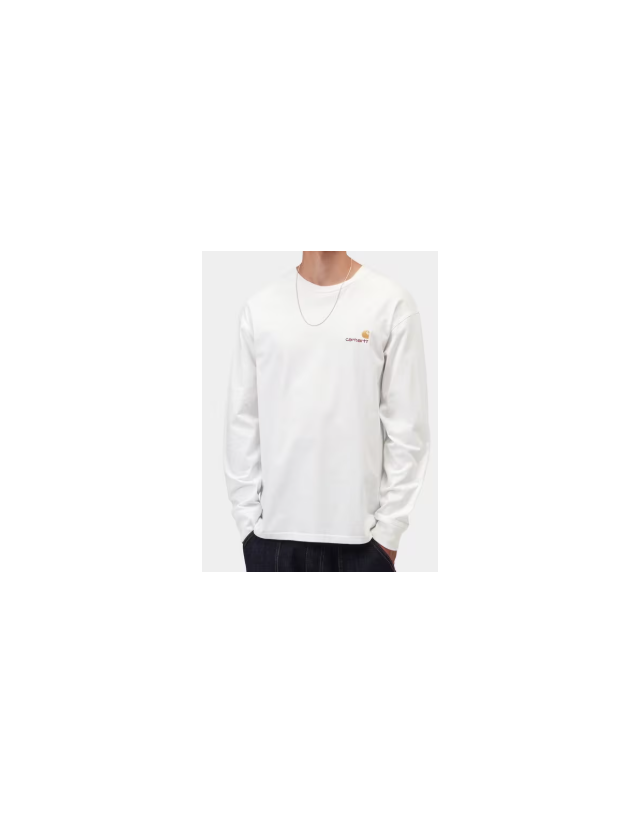 Carhartt Wip L/S American Script T-Shirt - White - Men's T-Shirt  - Cover Photo 2