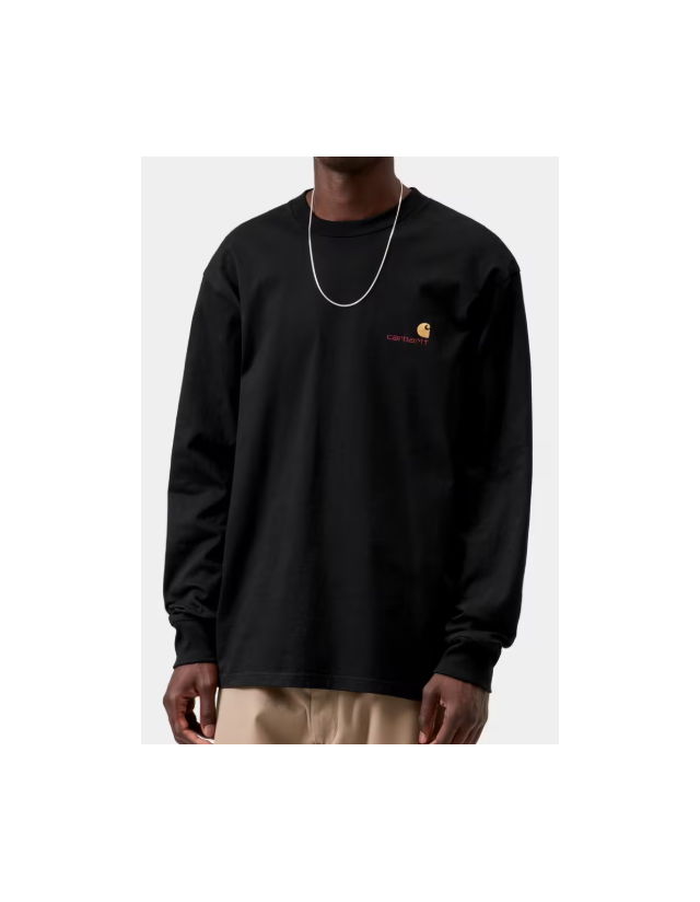 Carhartt Wip L/S American Script T-Shirt - Black - Men's T-Shirt  - Cover Photo 2