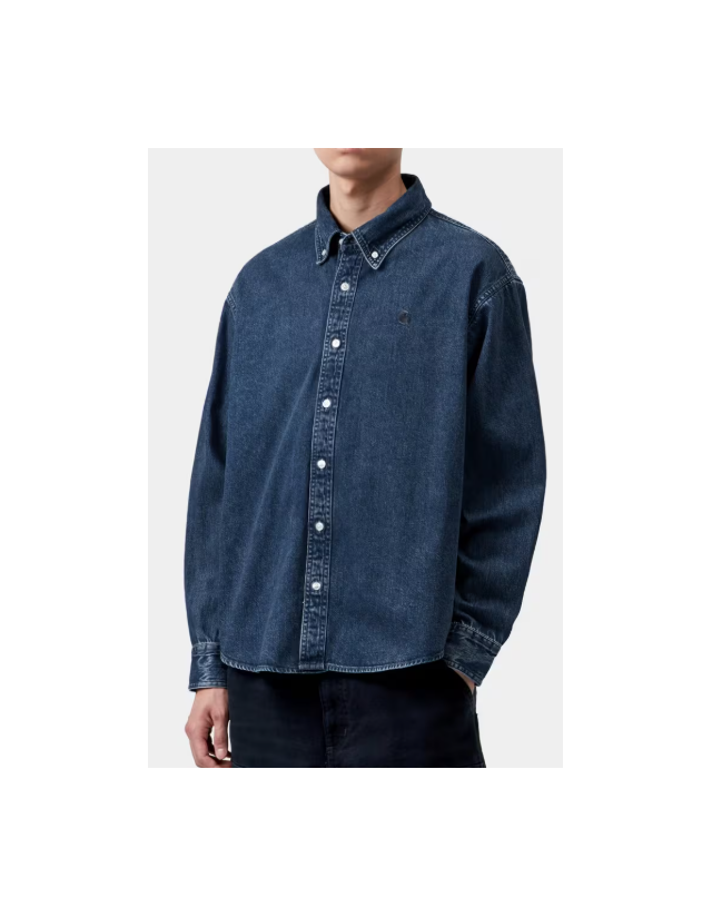 Carhartt Wip L/S Lucas Shirt - Blue Stone Washed - Heren Overhemd  - Cover Photo 1
