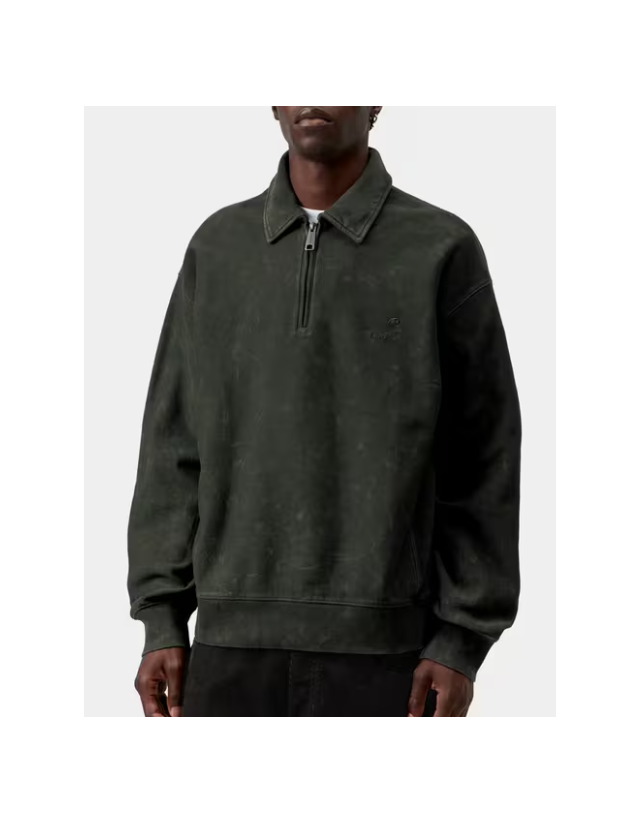 Carhartt Wip Lambert Polo Sweat - Raven Moon Wash - Men's Sweatshirt  - Cover Photo 1